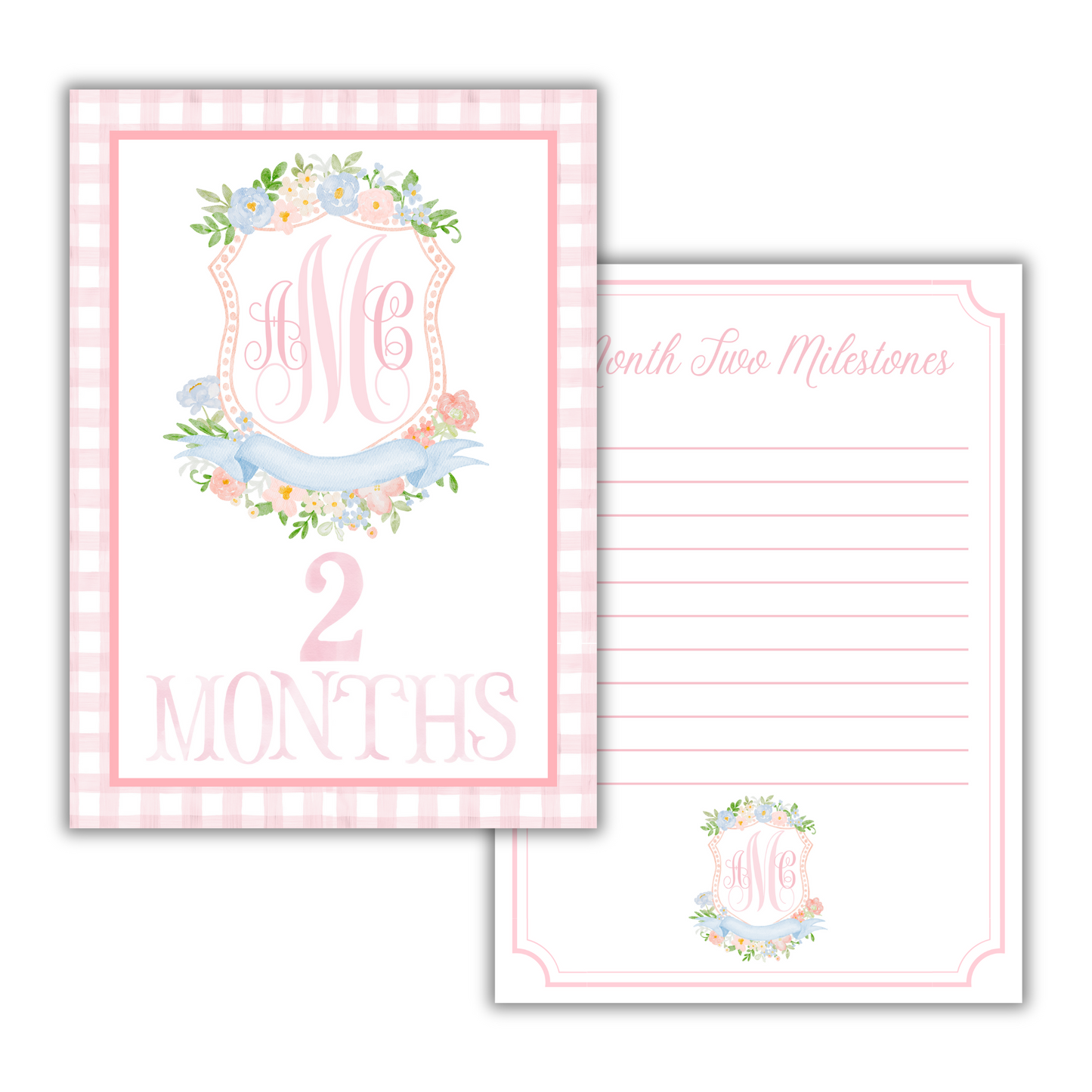 Pink Crest with Gingham Milestone Cards