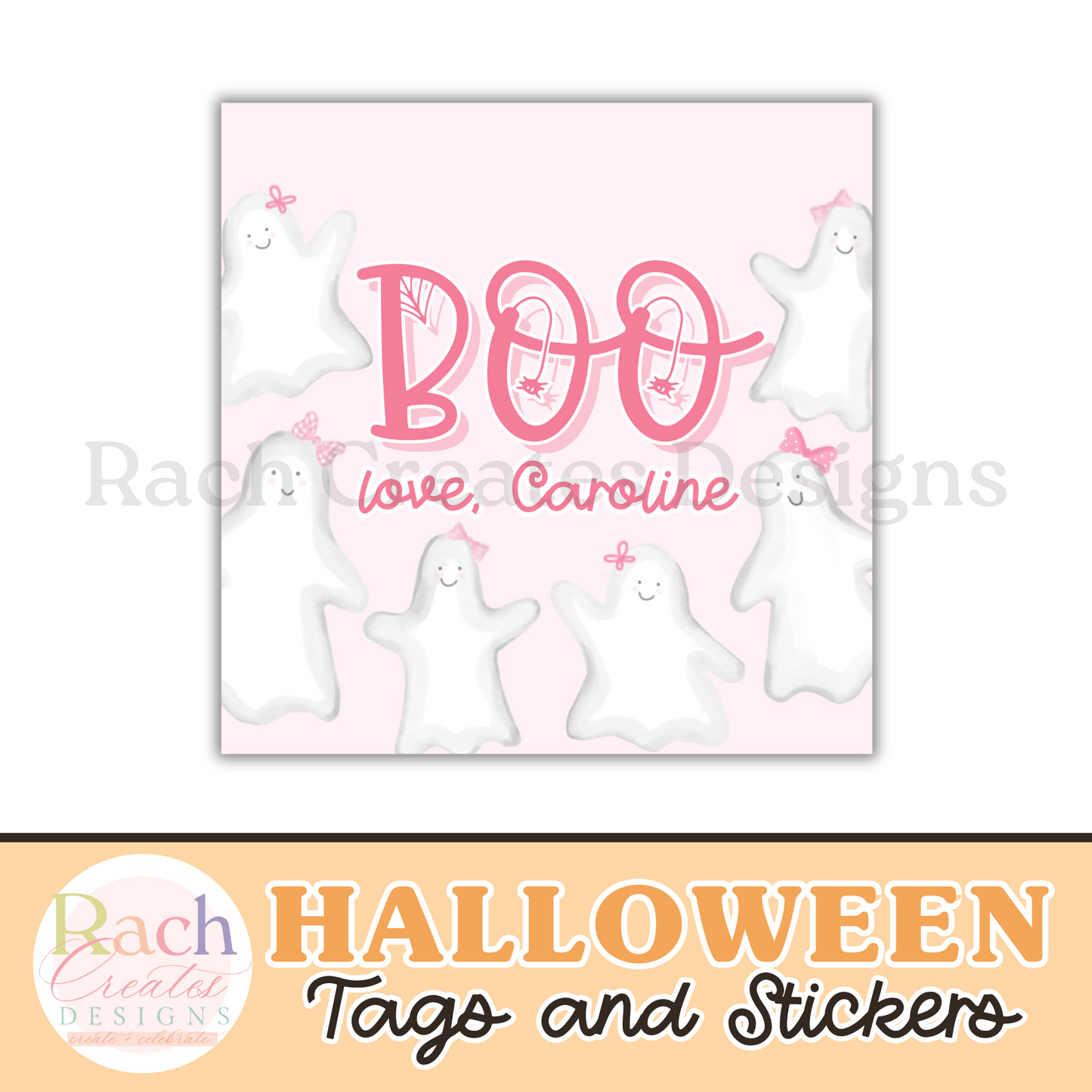 Pink Ghosts Halloween Tag