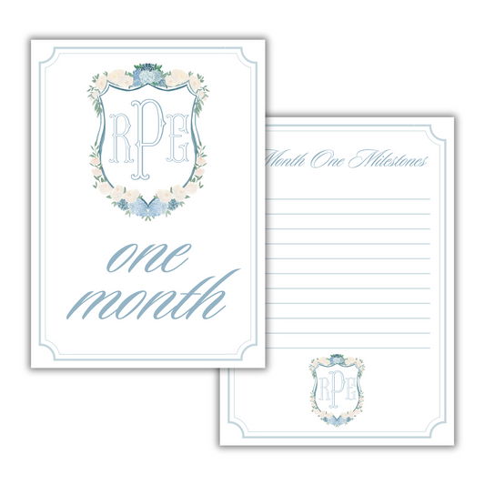 Blue Floral Crest Milestone Cards