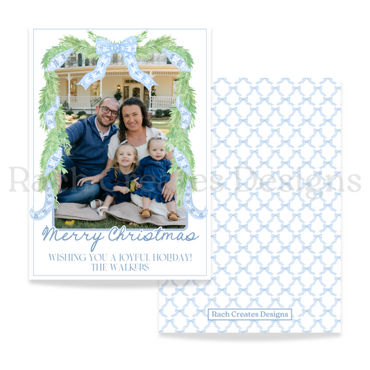 Blue Garland Christmas Card