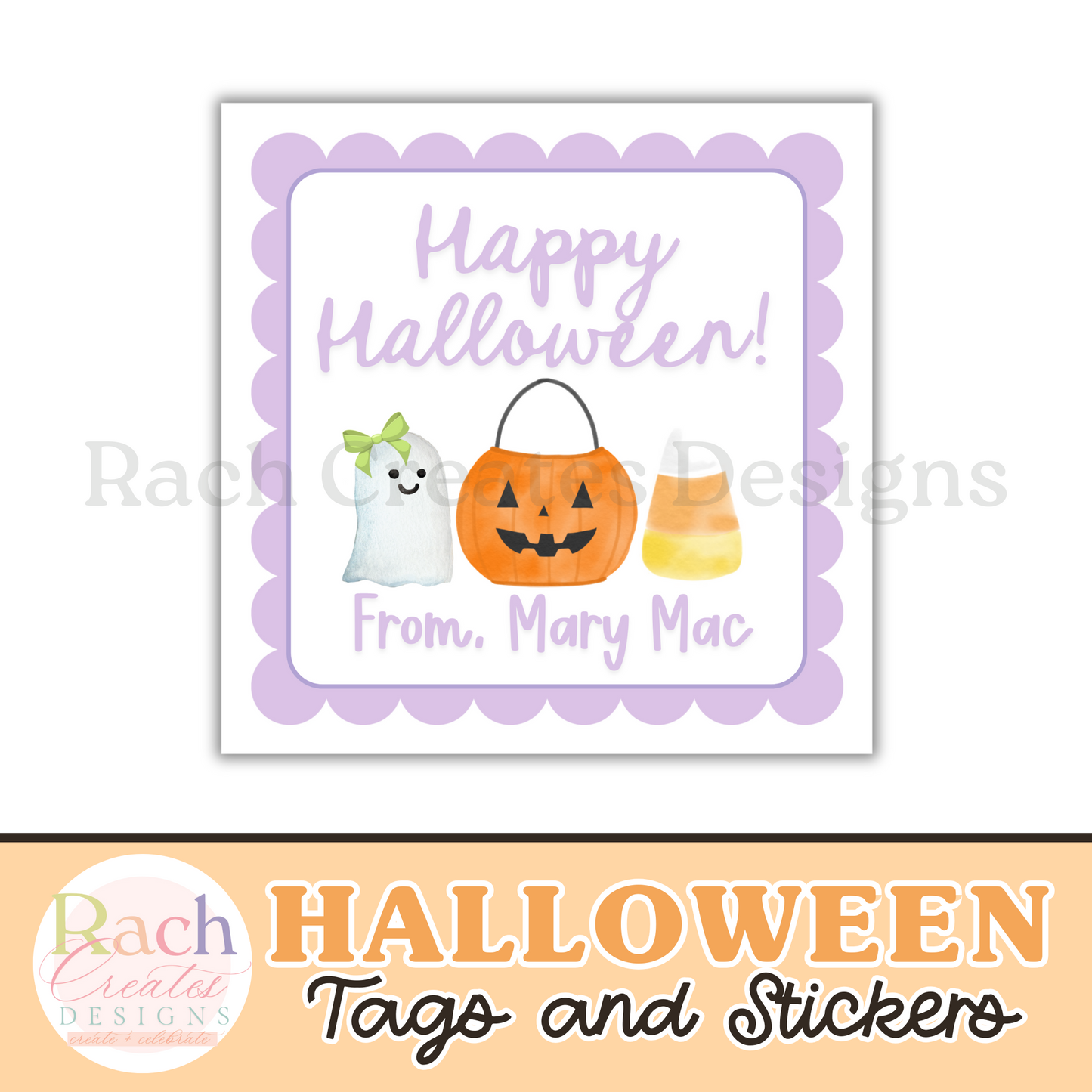 Purple Scallop Halloween Tag