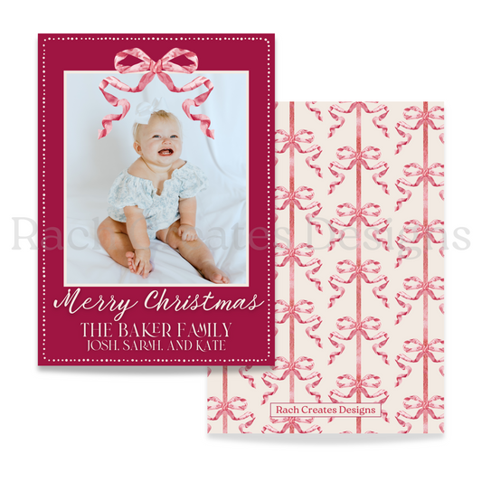 Burgundy Bows Christmas Card