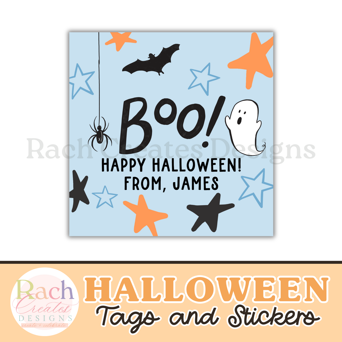 Ghost + Bats Halloween Tag