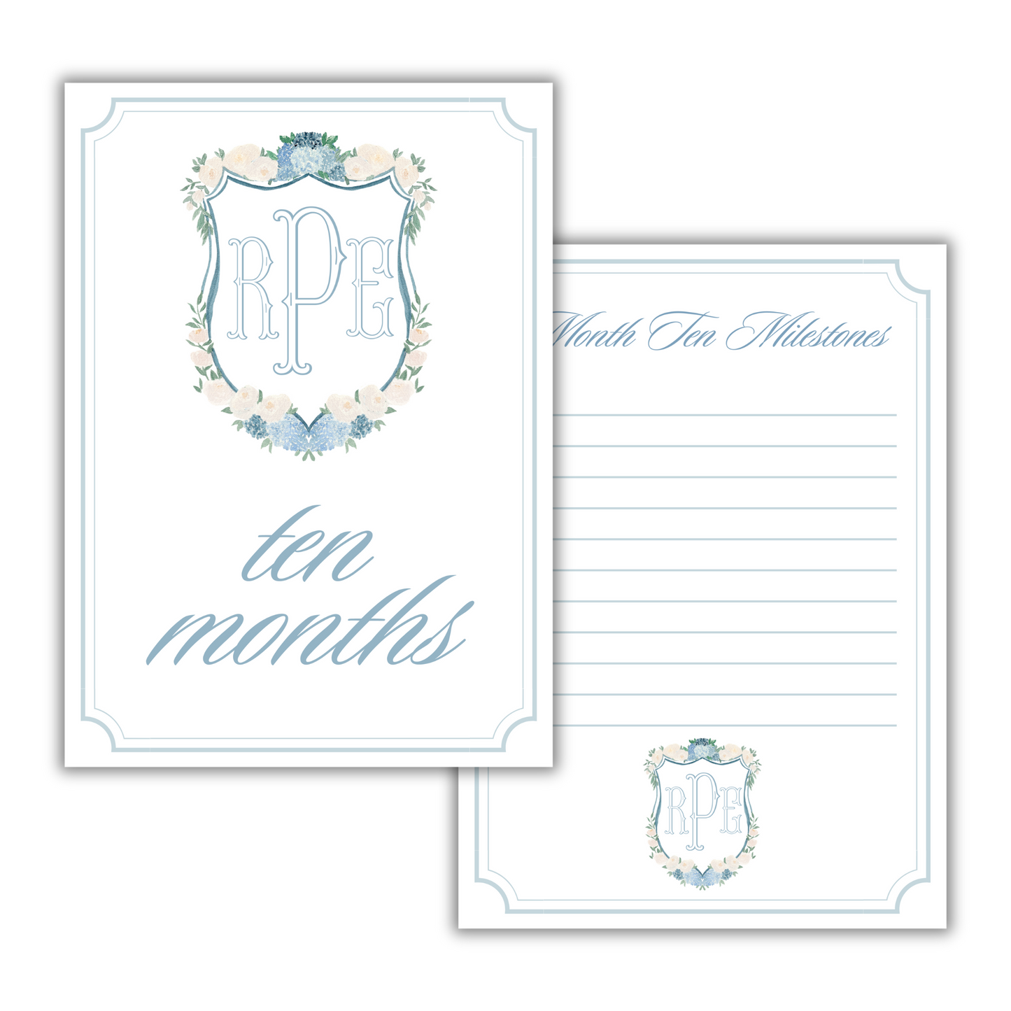 Blue Floral Crest Milestone Cards