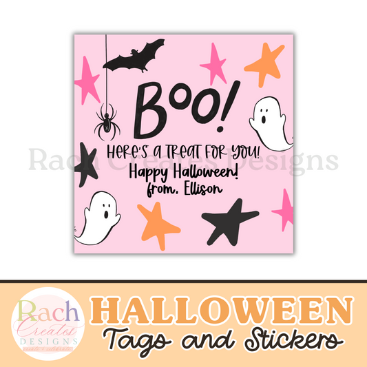 Ghost + Bats Halloween Tag