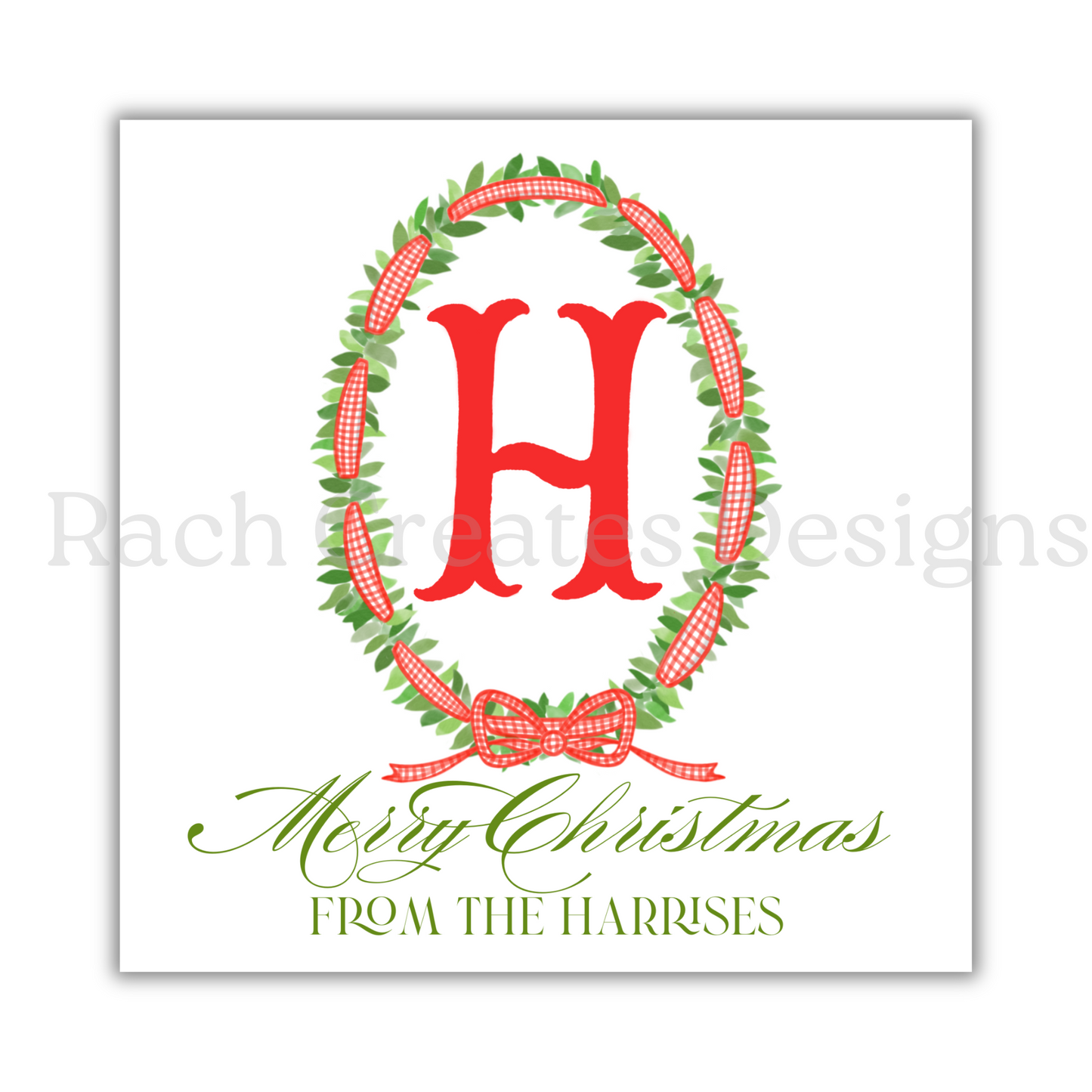 Red Ribbon Crest Christmas Tag