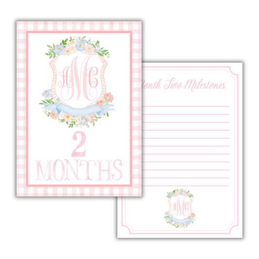 Pink Crest with Gingham Milestone Cards