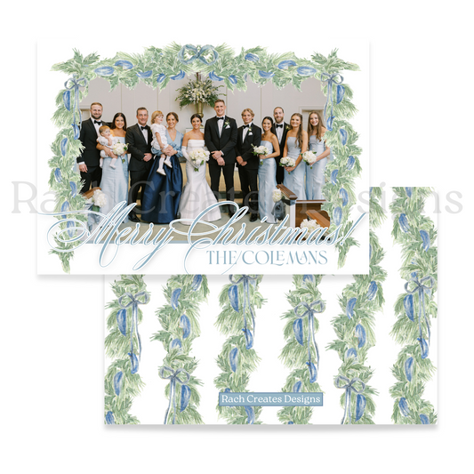 Blue Greenery Christmas Card