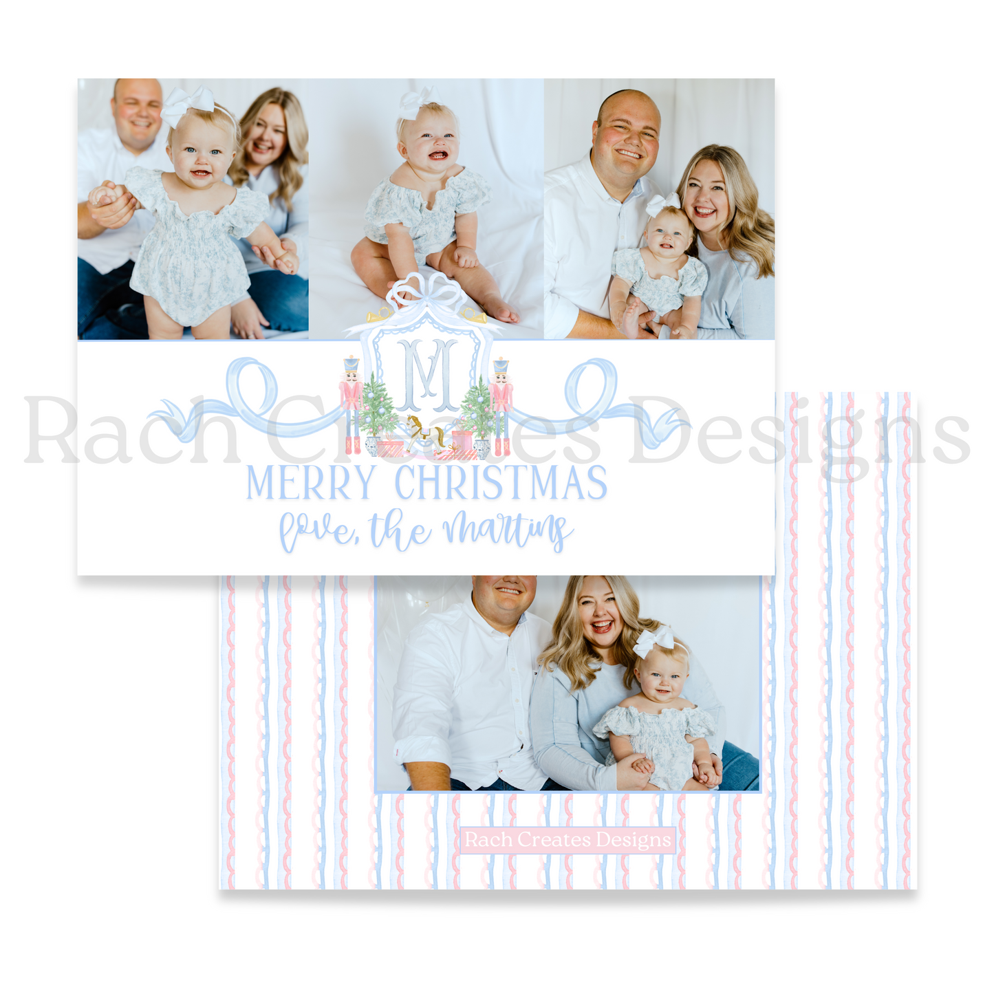 Blue Nutcracker Crest Landscape Christmas Card