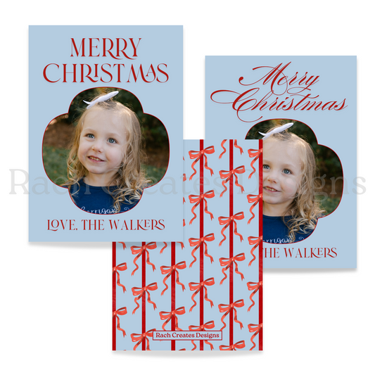 Blue + Red Bows Christmas Card